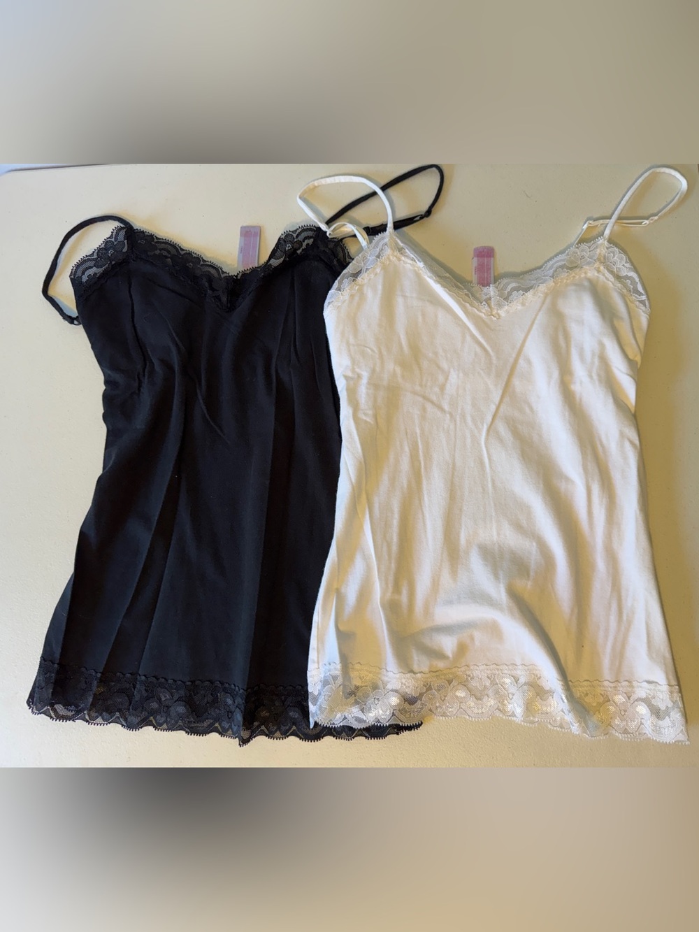 2 Lace-Trim Camisole Slip Top - Black & White